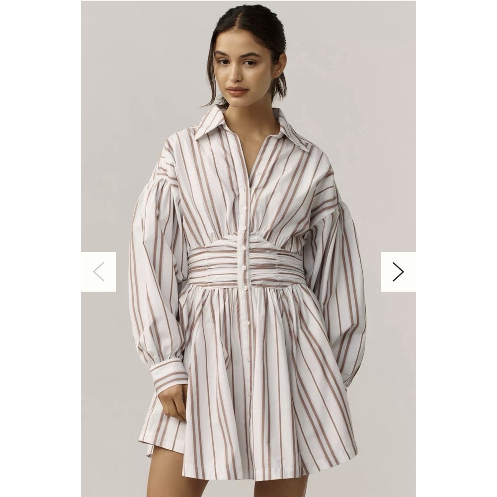 Anthropologie Long-Sleeve Collared A-Line Mini Dress Sky Size Small